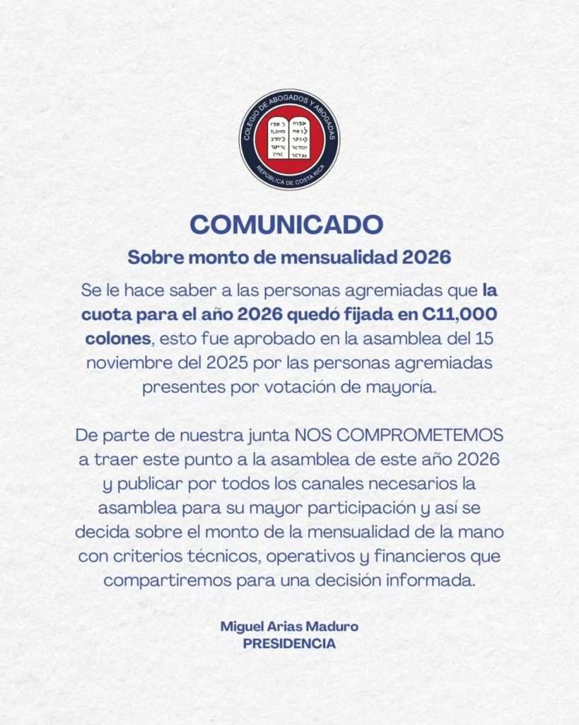 Cuota de colegiatura para el año 2026