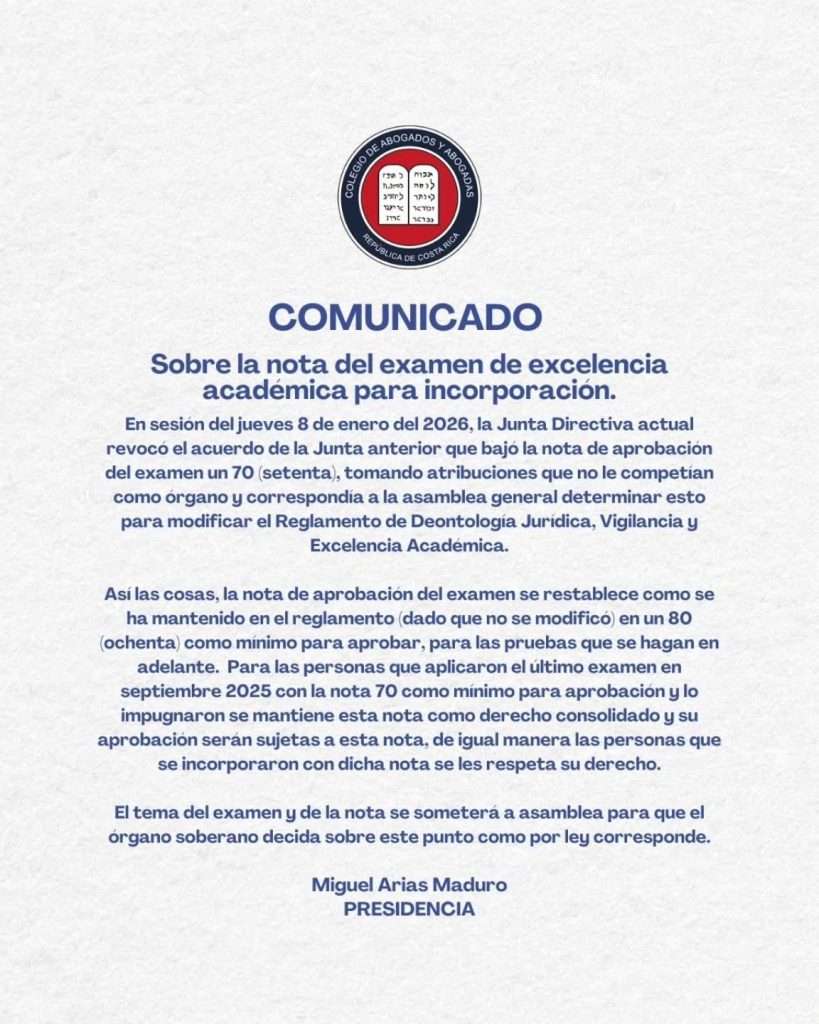 Sobre la nota del Examen de Excelencia Académica para incorporación