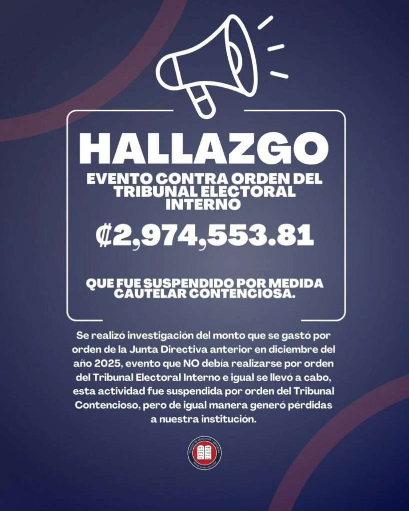 Hallazgo: gasto millonario ejecutado contra orden del Tribunal Electoral Interno