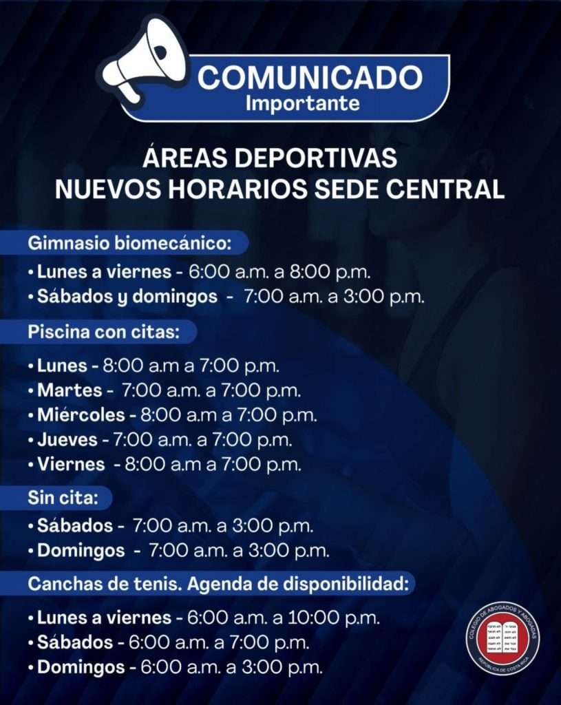 Nuevos horarios de las áreas deportivas de la Sede Central