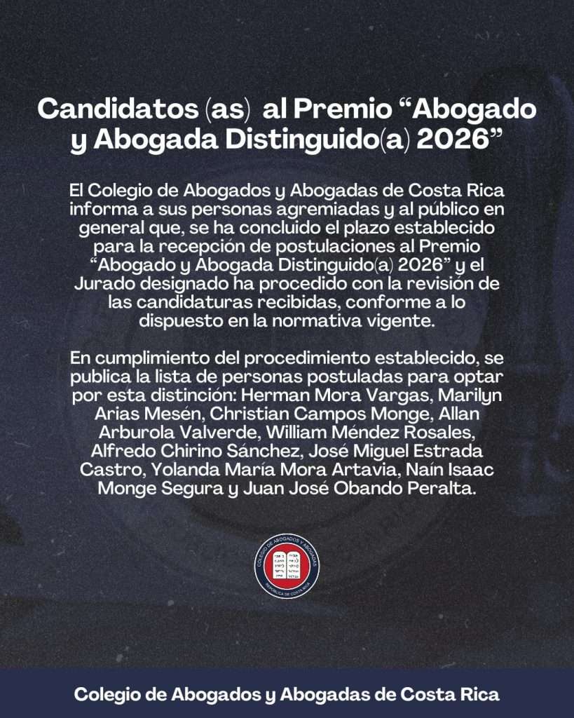 Candidatos (as) al Premio “Abogado y Abogada Distinguido(a) 2026”