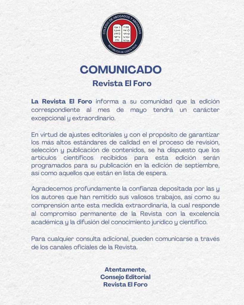 COMUNICADO OFICIAL Revista El Foro